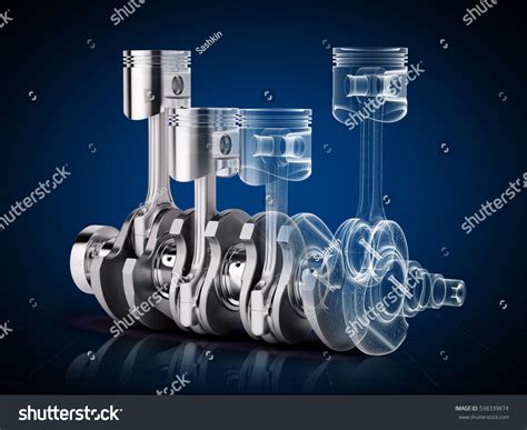 V Engine Pistons Crankshaft On Blue Stock Illustration