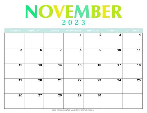 Printable Monthly Calendar November 2023