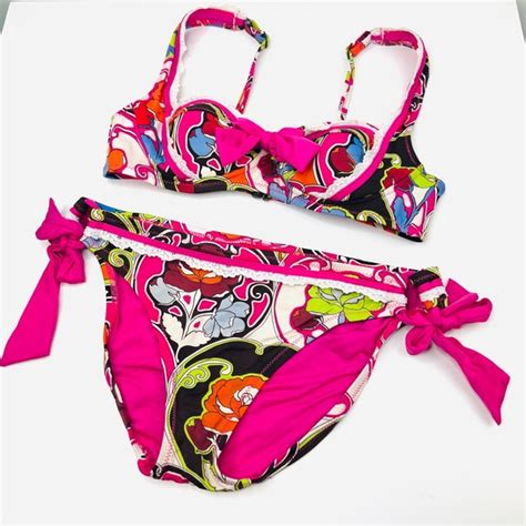 Betsey Johnson Swim Betsey Johnson Pink Deco Rose Bikini Y K