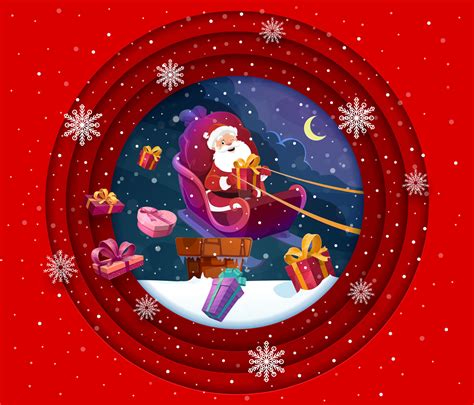 Christmas paper cut banner with cartoon santa 27769301 Vector Art at ...