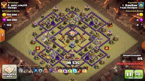 Clash Of Clans Kriegsangriff Rh 11 Mal Mit Tunnelgräber 2 Sterne Angriff Youtube