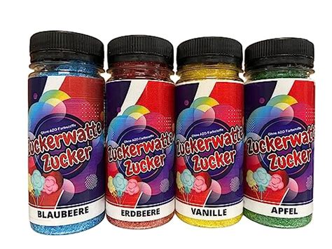 Zuckerwatte Zucker Set 4 Sorten je 100g für Zuckerwatte Maschine AZO