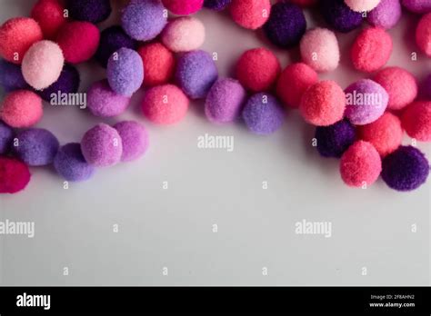 Close Up Colorful Pom Poms Texture Background Heap Of Small Pastel