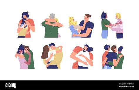 Big Set Of Diverse Happy People Hugging Together Different