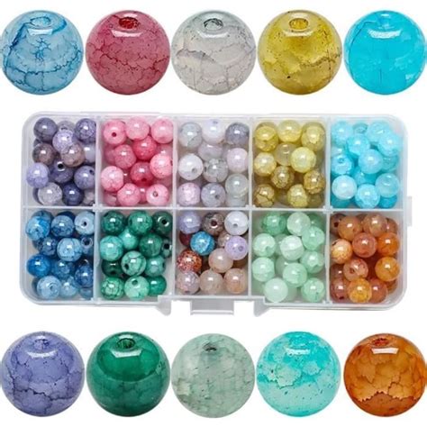 200PCS Perles Rondes de Verre Craquelé 8mm Assortiment Des Billes de