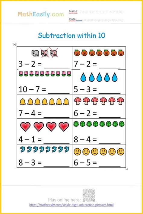 Subtraction Within 10 Worksheet Free