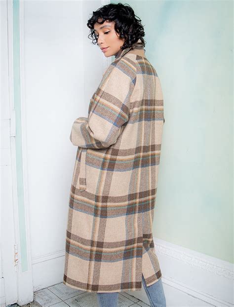 Shauna Long Tweed Coat Cream Block Check Aran Sweater Market