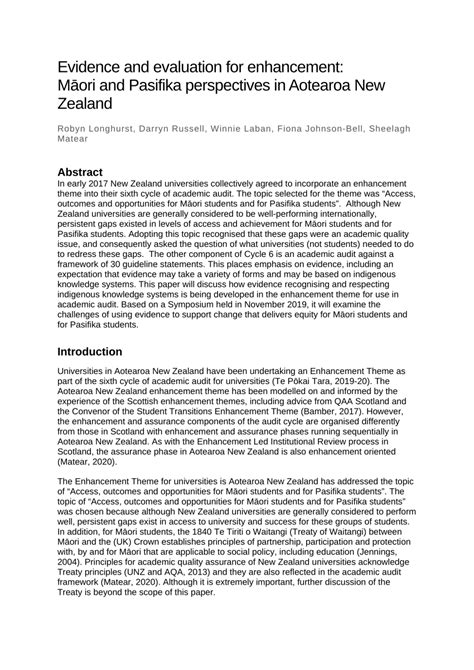 Pdf Evidence And Evaluation For Enhancement Māori And Pasifika