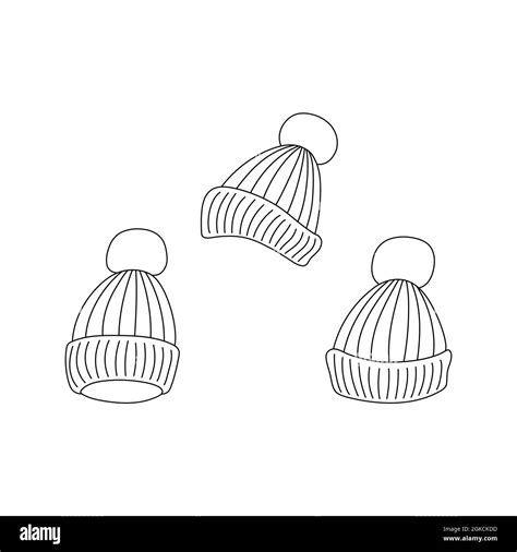 Doodle Hat With Pompom Design Winter Vector Illustration Isolated On White Background Stock