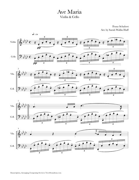 Schuberts Ave Maria For Violin And Cello Arr Sarah Wallin Huff