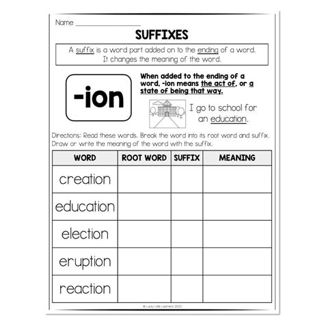 Multisyllable Words Book Suffixes Ion Explanation And Meaning Lucky Little Learners