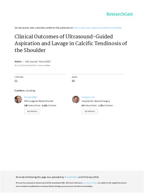 Pdf Clinical Outcomes Of Ultrasound Guided Aspiration And Lavage In