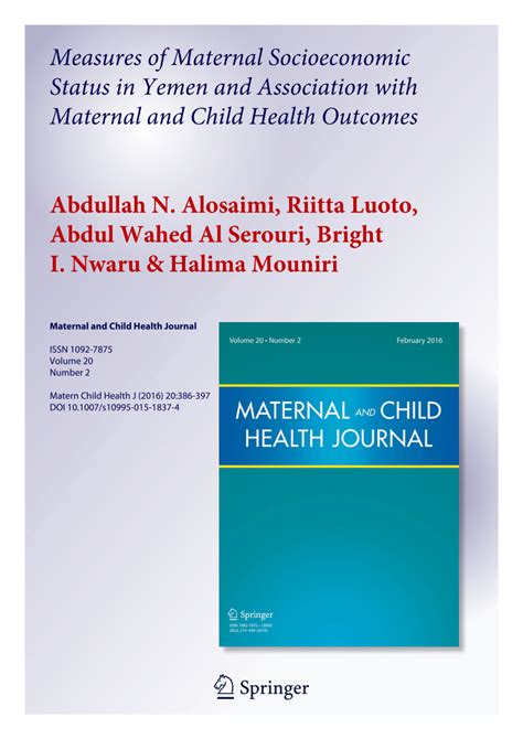 Pdf Measures Of Maternal Socioeconomic Status In Yemen And