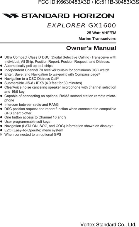 Yaesu Musen 30483X3D MARINE TRANSCEIVER User Manual GX1600 Owner S