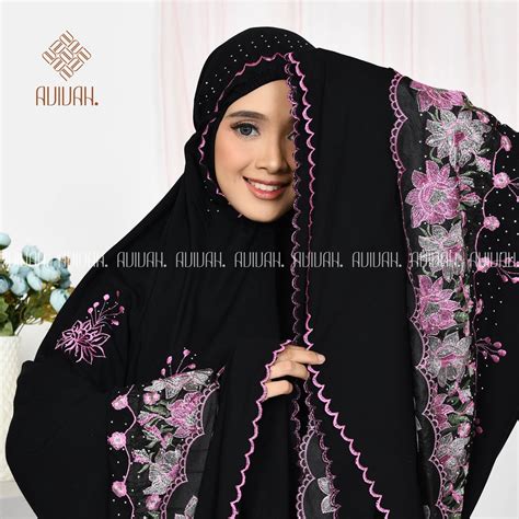 Jual Mukena Dewasa Renda Mewah Bordir Rayon Hitam Dengan Manik Manik