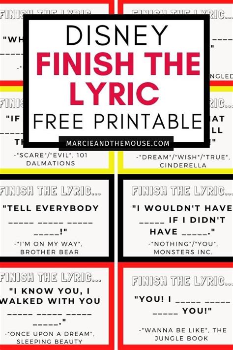 Disneys Finish The Lyrc Free Printables