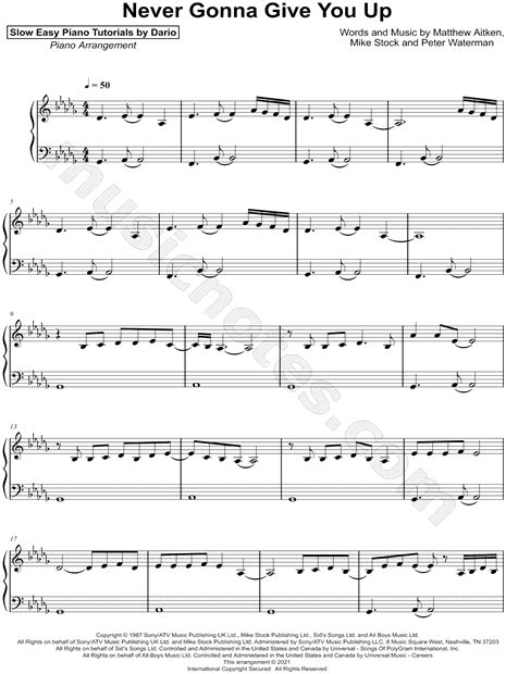 Dario Daversa Never Gonna Give You Up Slow Easy Piano Tutorial Sheet Music Piano Solo In