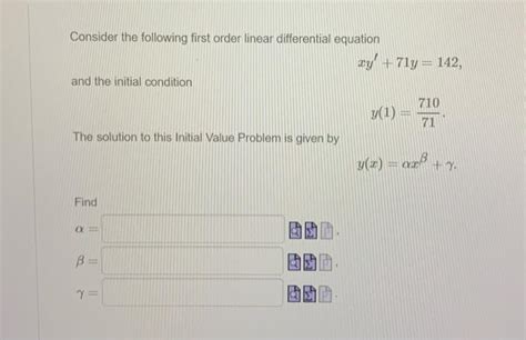 Solved Consider The Following First Order Linear