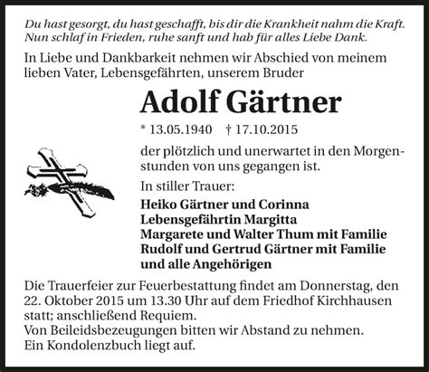 Traueranzeigen Von Adolf G Rtner Trauerundgedenken De