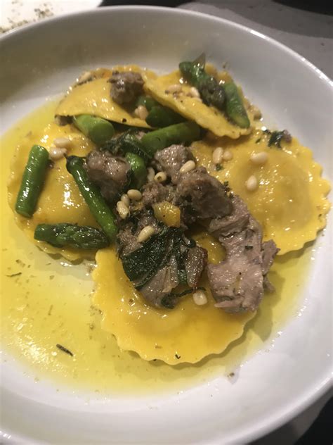 Homemade Roast Pumpkin And Goats Cheese Cappelletti Asparagus Roast