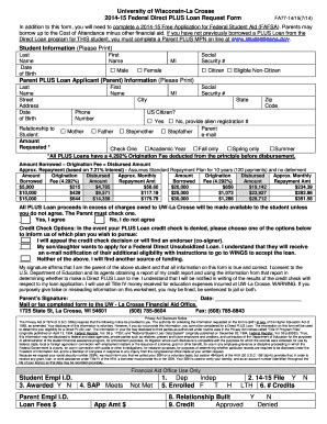 Fillable Online Uwlax Federal Plus Loan Request Form Uw La Crosse Fax