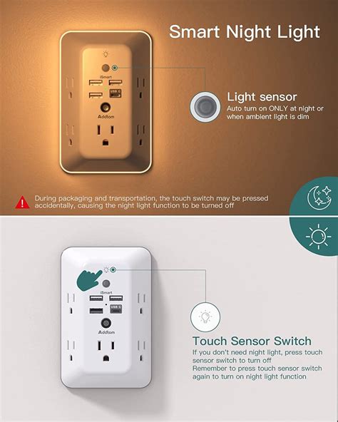 Surge Protector Multi Plug Outlet Extender With Night Light For Home