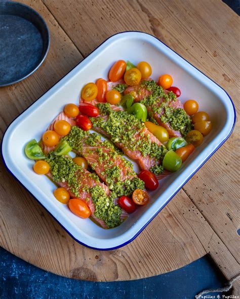 Pav S De Saumon Au Pesto Et Tomates Cerises R Ties