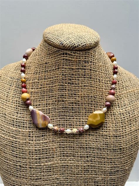 Stunning Mookaite Jasper And Freshwater Pearl Statement Necklace