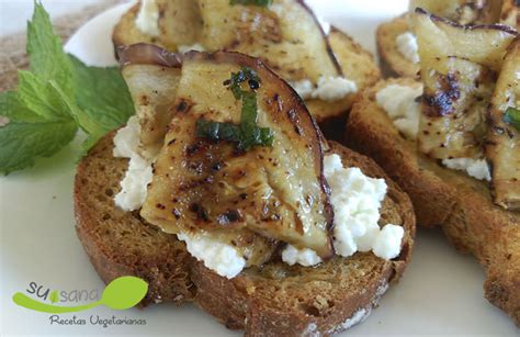 CROSTINI DE BERENJENA CON RICOTTA VEGANA SU SANA