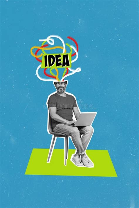 Vertical Poster Collage Mature Man Freelancer Idea Remote Job Laptop