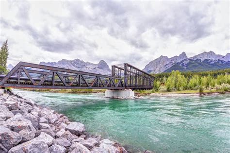 Canmore Engine Bridge Over Bow River Trail In The Canadian Rockies