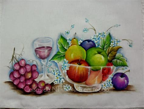 Coisas Da Nil Pintura Em Tecido Ta A De Vinho E Fruteira