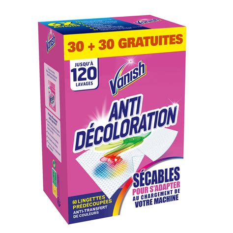 VANISH Lingettes Anti décoloration 120 lavages 30 30 offertes pas cher