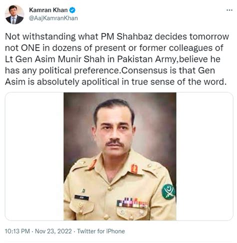 Is Lt General Asim Munir The Next Army Chief Kamran Khan Hints In His