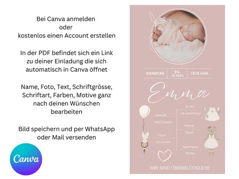 Digitale Geburtsanzeige Ank Ndigung Geburt M Dchen Vorlage Etsy De