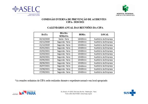 Calendário Anual Cipa 2020 2021 Pdf