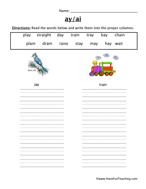 Vowel Digraph Ai And Ay Worksheets