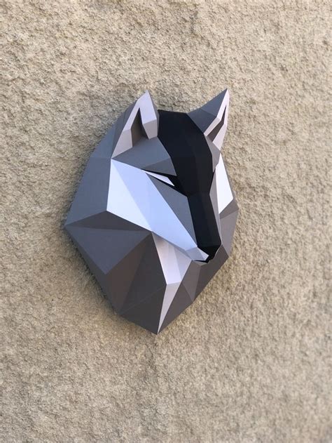 Papercraft 3D WOLF HEAD Pepakura Low Poly Paper Sculpture DIY Etsy