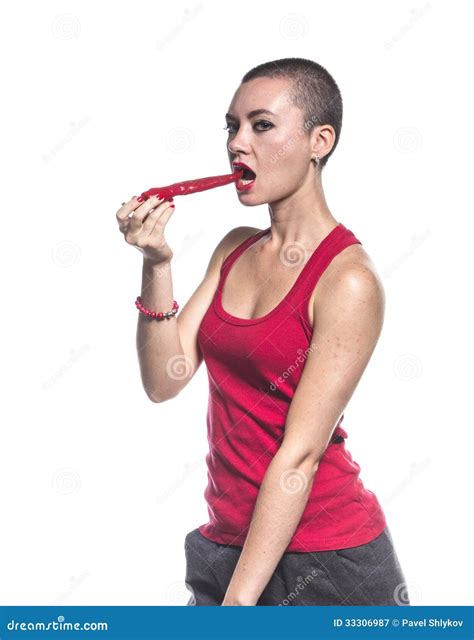 Woman Eating Chili Pepper Stock Image Image Of Vegetable