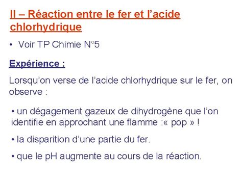 Chapitre V Reaction Entre Lacide Chlorhydrique Et Le