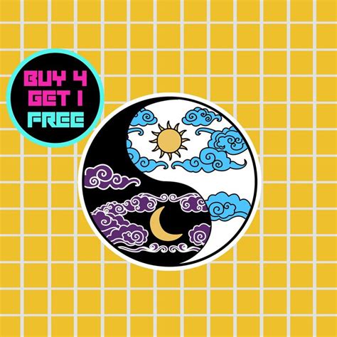 Yin Yang Sun And Moon Sticker Celestial Space Stickers Laptop Etsy Computer Sticker