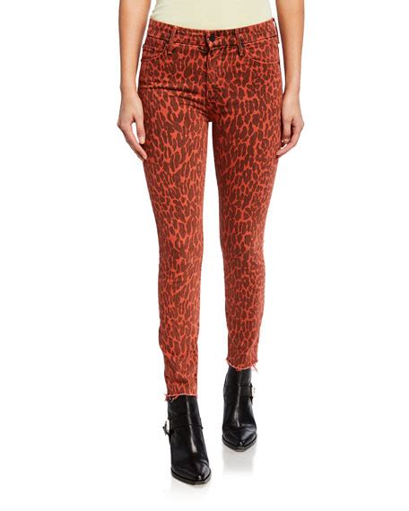 Mother Looker Leopard Print High Waist Ankle Fray Jeans Bergdorf Goodman