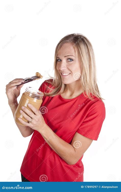 Woman Peanut Butter And Chocolate Stock Image Image Of Looking Girl