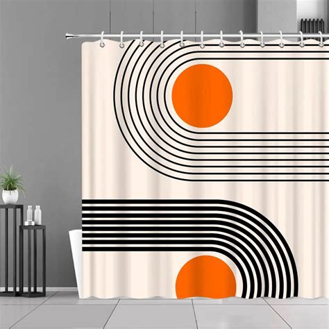 Abstract Mid Century Shower Curtain Arch Sun Moon Minimalist Geometric