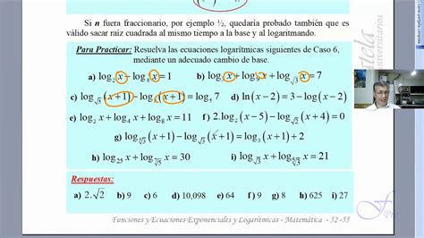 Ejercicios A Realizar De Ecuaciones Logar Tmicas Con Cambio De Base