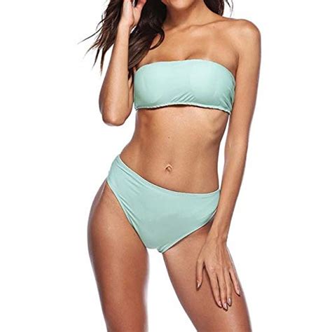 High Leg Bandeau Bikini S Swimwear Female Two Pieces Swimsuit High