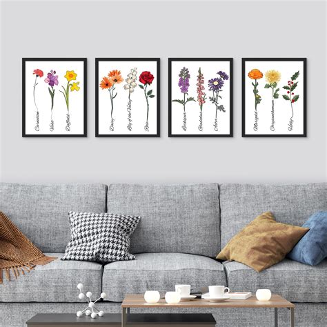 PixonSign Framed Wall Art Floral Botanical Flower Collection With Names