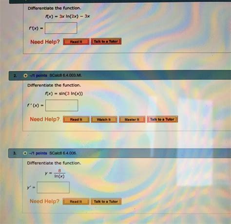 Solved Differentiate The Function F X 3x Ln 2x 3x