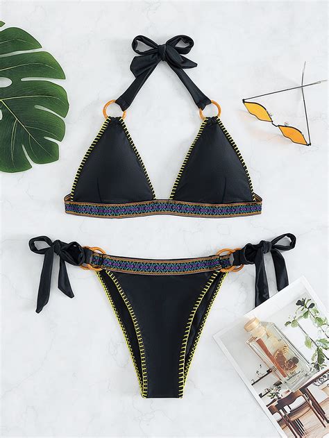 Bañador bikini vinculado con aro triángulo con cordón lateral Moda de