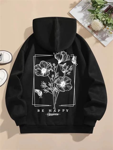 Plant Print Kangaroo Pocket Hoodie Drawstring Casual Hooded Temu Ireland